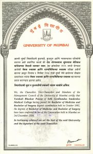 Certificate - Dr. Vaishali Chavan